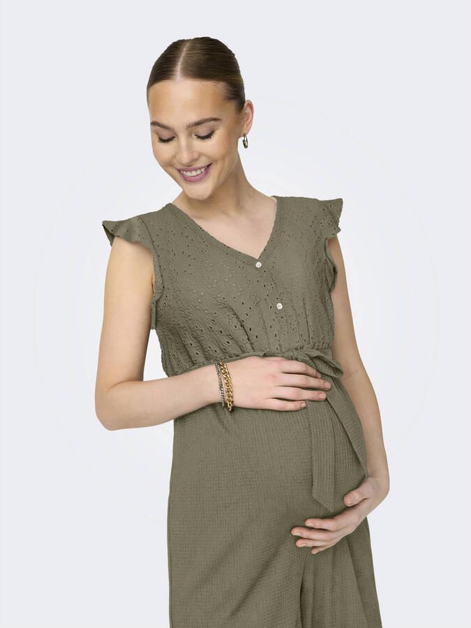 ONLY MATERNITY zwangerschaps jumpsuit broderie olijfgroen
