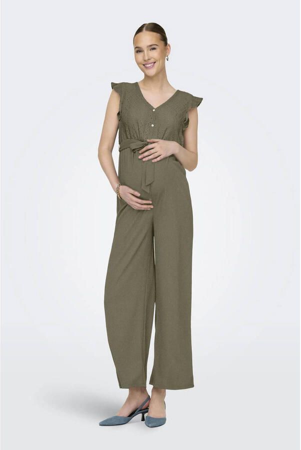 ONLY MATERNITY zwangerschaps jumpsuit broderie olijfgroen - Foto 2