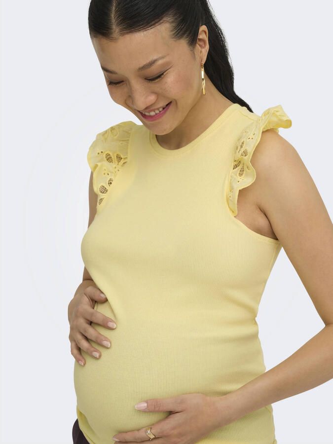 ONLY MATERNITY zwangerschaps T-shirt broderie lichtgeel