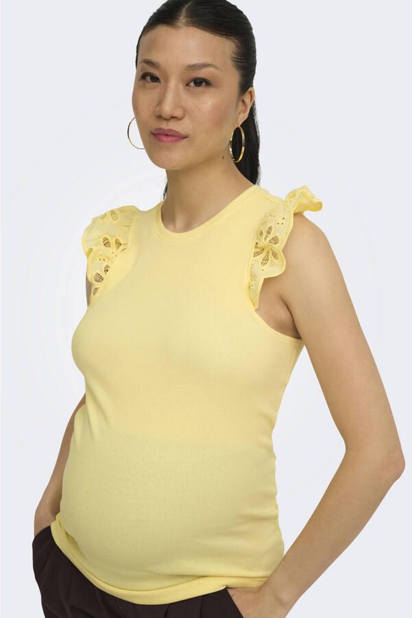 ONLY MATERNITY zwangerschaps T-shirt broderie lichtgeel - Foto 2
