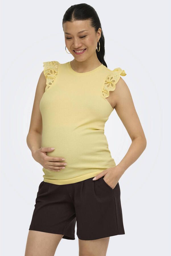 ONLY MATERNITY zwangerschaps T-shirt broderie lichtgeel - Foto 3