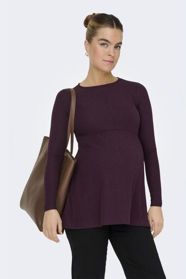ONLY MATERNITY zwangerschaps top donkerpaars rib gebreid