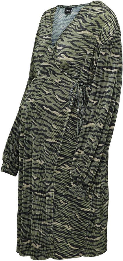 ONLY MATERNITY zwangerschapsjurk OLMCLAUDIA met all over print groen zwart Dames Polyester V-hals XXL