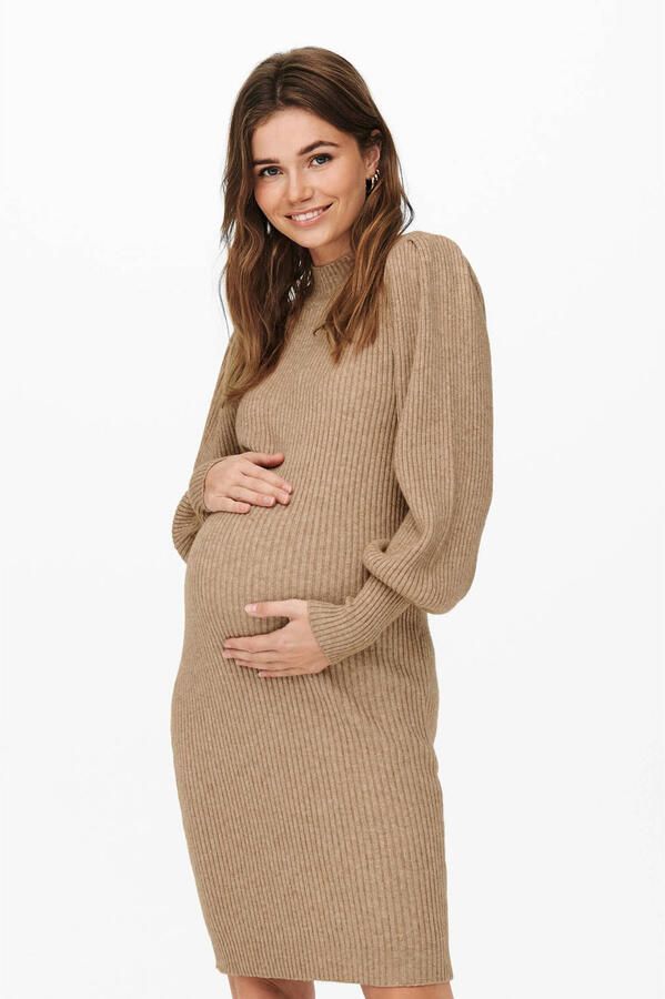 ONLY MATERNITY zwangerschapsjurk OLMKATIA bruin Dames Viscose Opstaande kraag XL - Foto 3