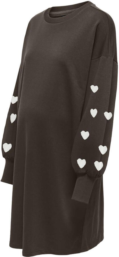 ONLY MATERNITY zwangerschapssweatjurk met borduursels en hartjes bruin