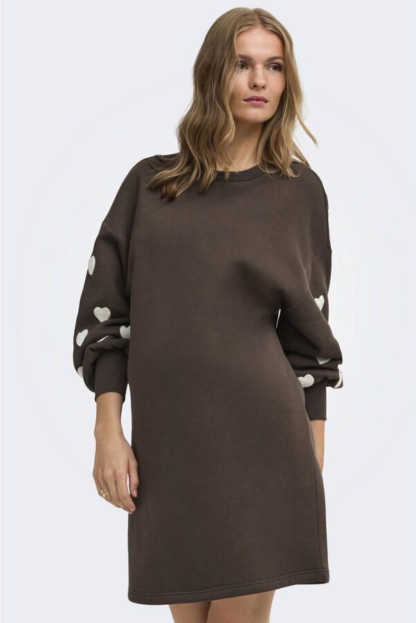 ONLY MATERNITY zwangerschapssweatjurk met borduursels en hartjes bruin