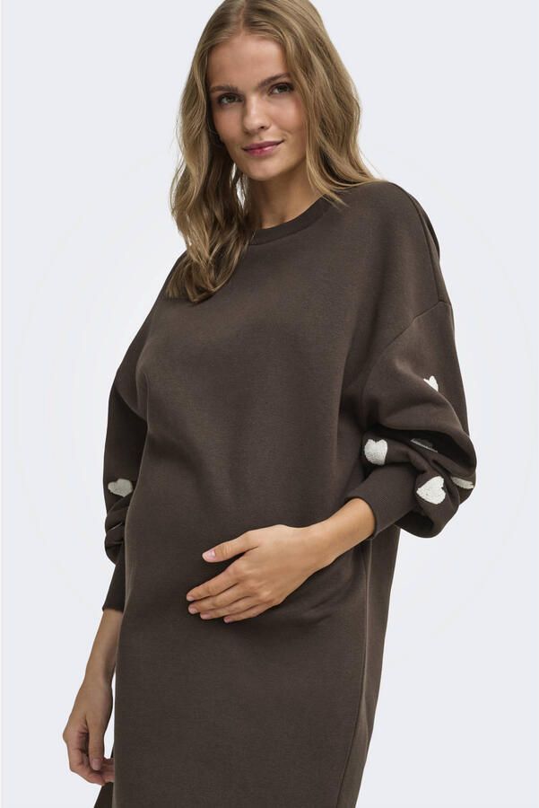 ONLY MATERNITY zwangerschapssweatjurk met borduursels en hartjes bruin - Foto 3