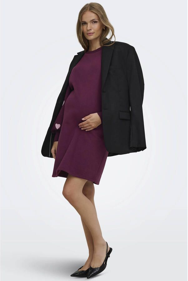 ONLY MATERNITY zwangerschapssweatjurk met borduursels en hartjes donkerpaars - Foto 2