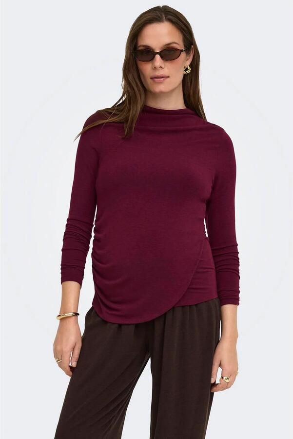 ONLY MATERNITY zwangerschapstop aubergine Paars Dames Polyester Opstaande kraag maat XXL