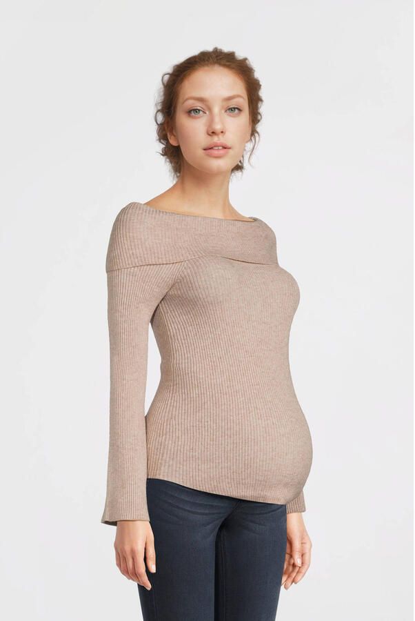 ONLY MATERNITY pullover lichtbruin Trui Dames Viscose Off shoulder Effen XXL - Foto 3