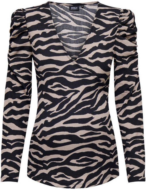 ONLY MATERNITY overslag top met zebraprint en overslag detail zwart beige Dames Polyester V-hals XXL