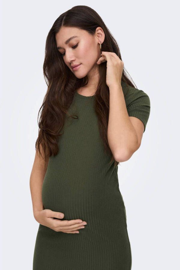 ONLY MATERNITY ribgebreide zwangerschapsjurk OLMNELLA groen