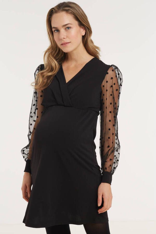ONLY MATERNITY semi-transparante zwangerschapsjurk OLMJENNY met stippen zwart Dames Polyester V-hals XXL