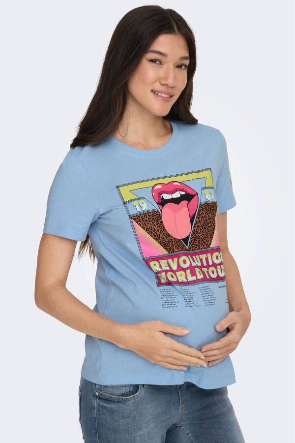 ONLY MATERNITY zwangerschapsshirt OLMJEN met backprint blauw T-shirt Dames Katoen Ronde hals XL