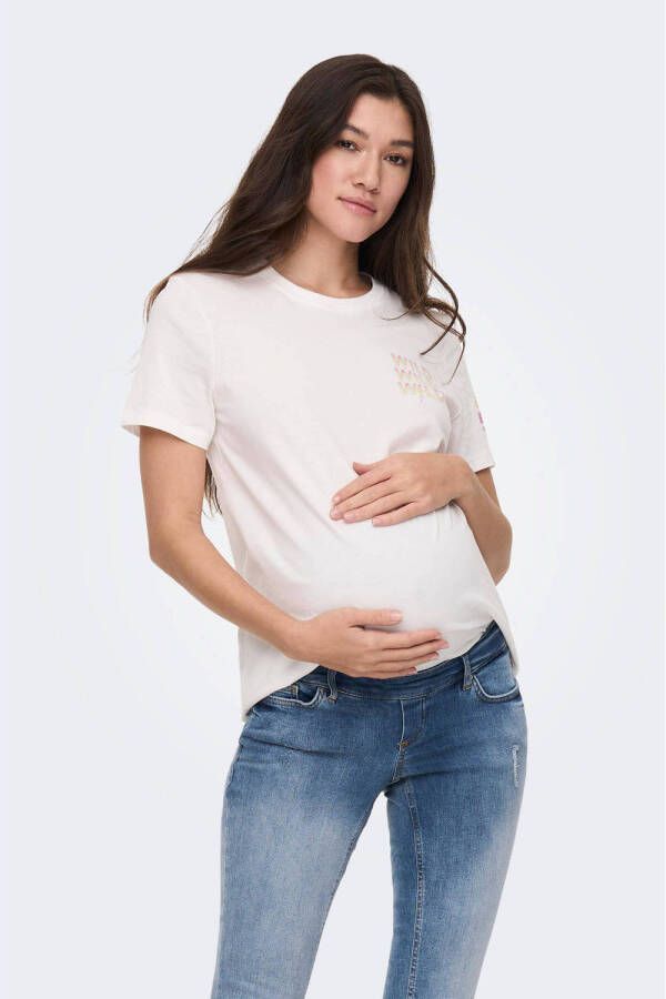 ONLY MATERNITY zwangerschapsshirt OLMJEN met backprint wit T-shirt Dames Katoen Ronde hals XXL