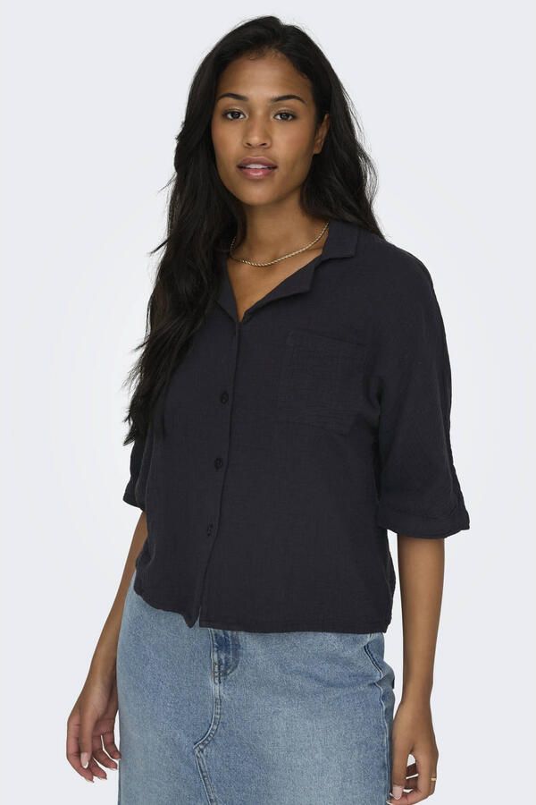 Only Boxy fit blouse met korte mouwen van zuiver katoen model 'THYRA' - Foto 3