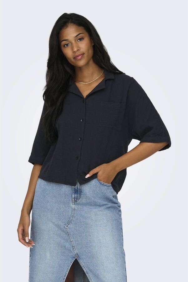 Only Boxy fit blouse met korte mouwen van zuiver katoen model 'THYRA' - Foto 2