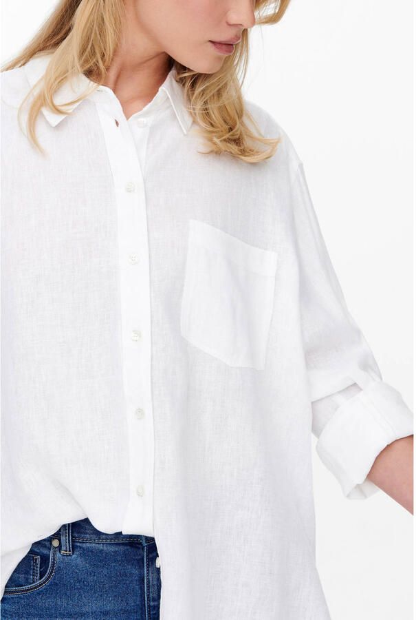 Only Linnen Tokyo Lange Mouw Blend Shirt White Dames