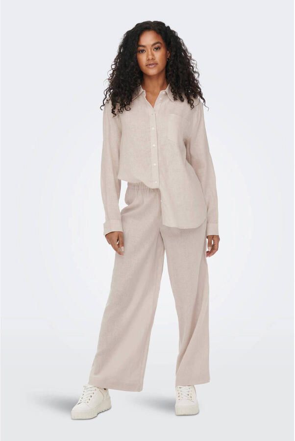 Only Blouse van een mix van linnen en viscose met borstzak model 'TOKYO'