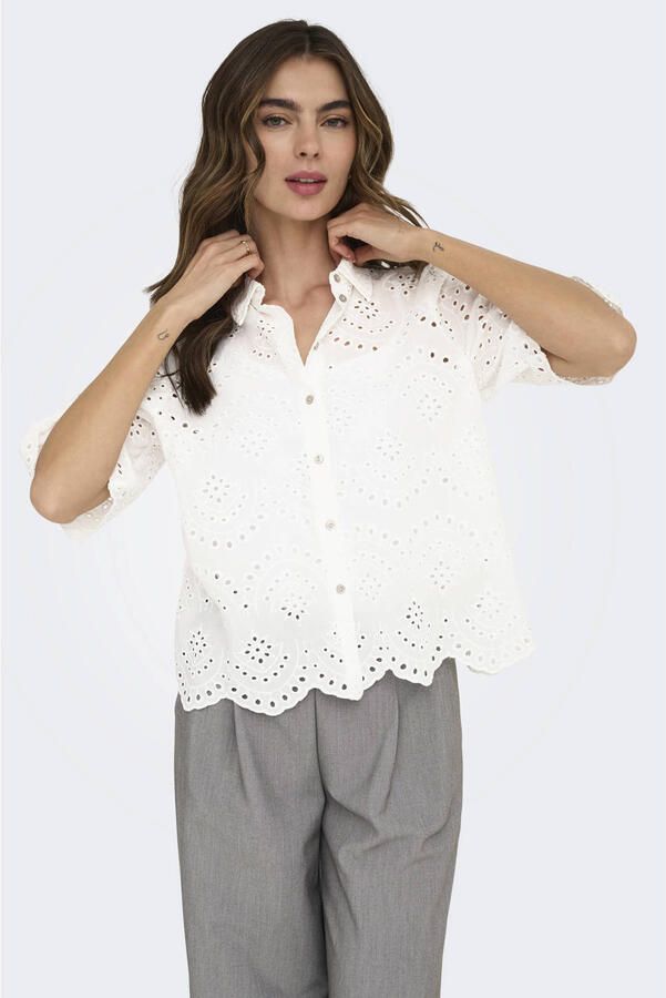 Only Regular fit overhemdblouse met broderie anglaise model 'VALAIS'