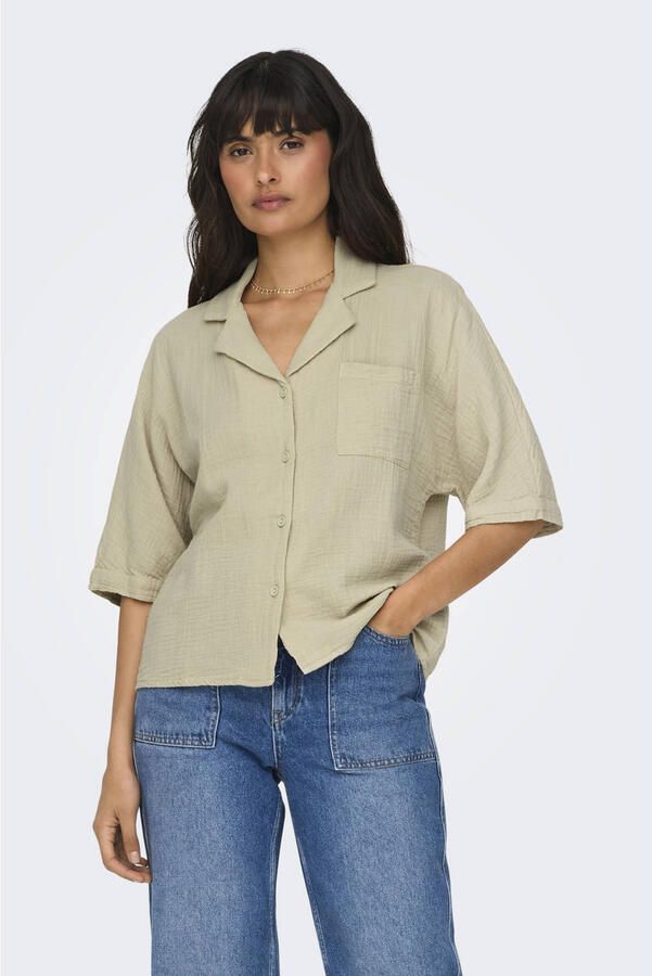 Only Boxy fit blouse met korte mouwen van zuiver katoen model 'THYRA' - Foto 2