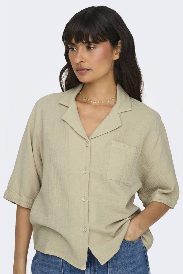 Only Boxy fit blouse met korte mouwen van zuiver katoen model 'THYRA' - Foto 3