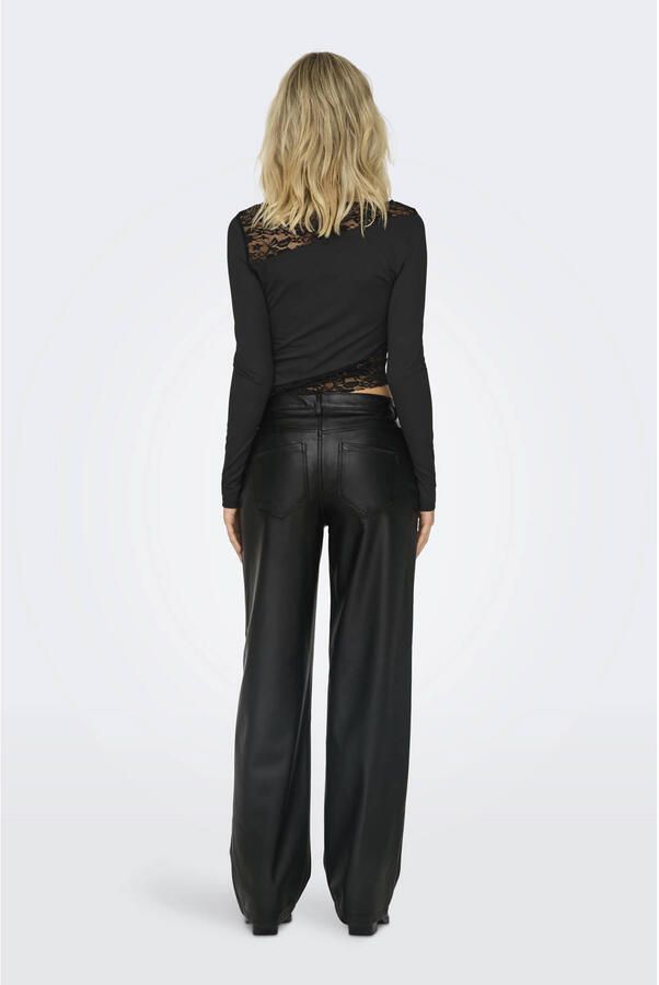 ONLY coated high waist straight fit broek ONLKIRI zwart