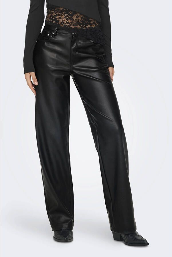 ONLY coated high waist straight fit broek ONLKIRI zwart - Foto 2