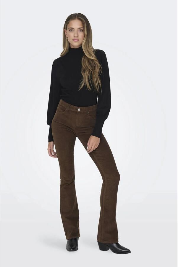 ONLY corduroy flared regular waist flared broek donkerbruin