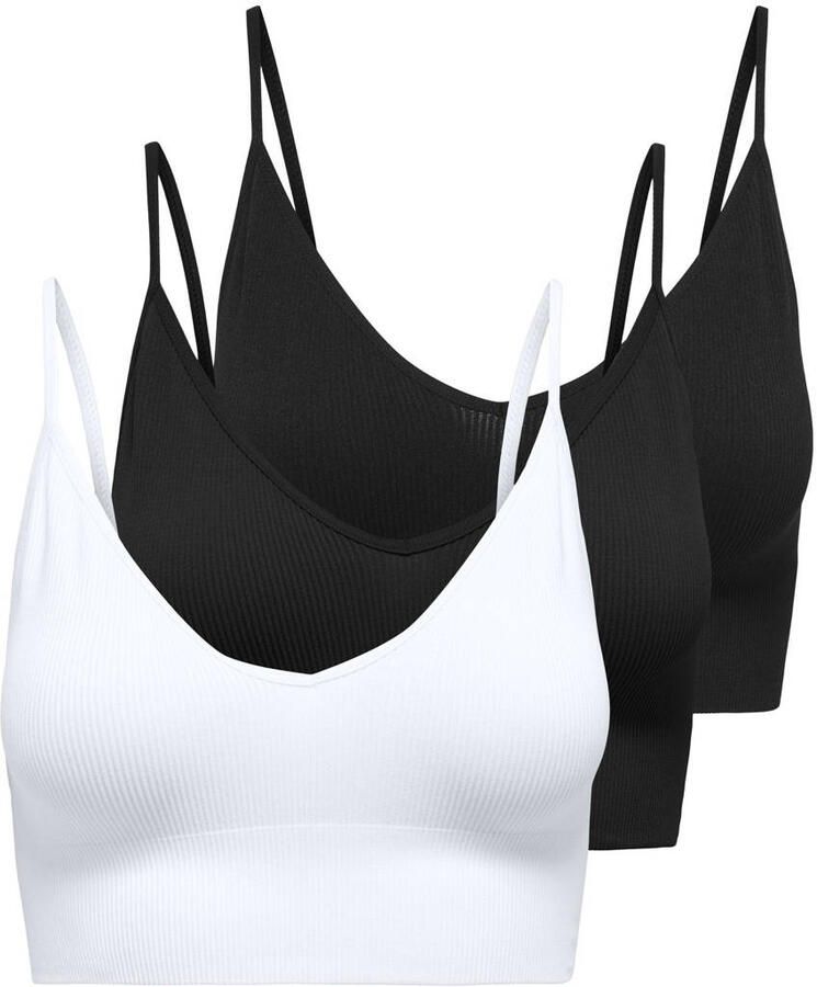 Only Bustier ONLVICKY RIB S-L V-NECK 3-PACK TOP NOOS figuuraccentuerend modieus materiaalmix jersey spaghettibandjes (set 3-delig)