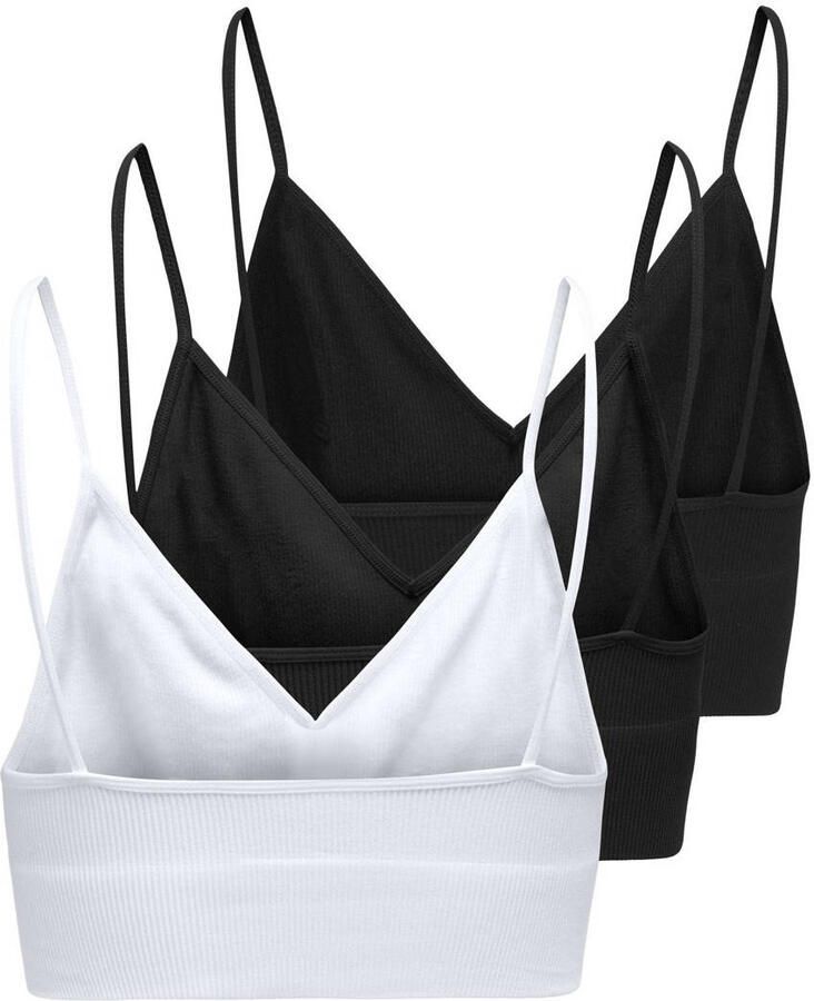 Only Bustier ONLVICKY RIB S-L V-NECK 3-PACK TOP NOOS figuuraccentuerend modieus materiaalmix jersey spaghettibandjes (set 3-delig)