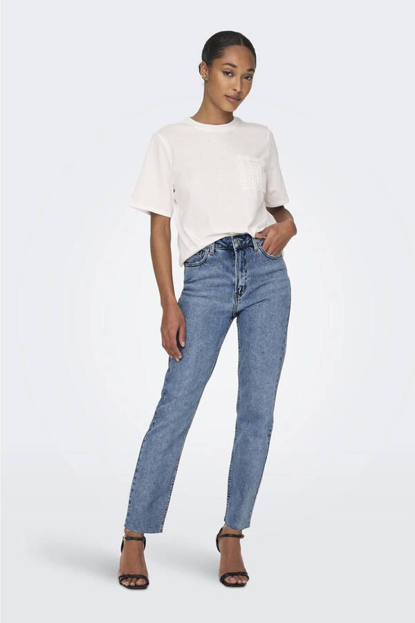 ONLY cropped high waist straight leg jeans ONLEMILY blue light denim