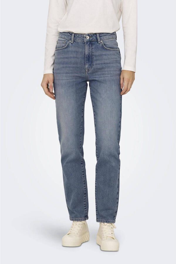 ONLY cropped high waist straight leg jeans ONLEMILY medium blue denim