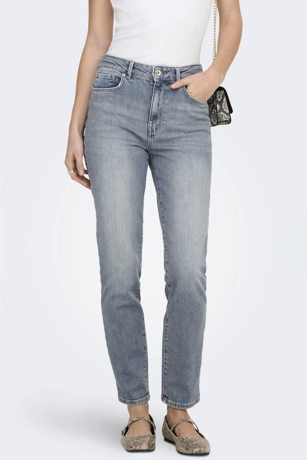 ONLY cropped high waist straight leg jeans ONLEMILY medium blue denim