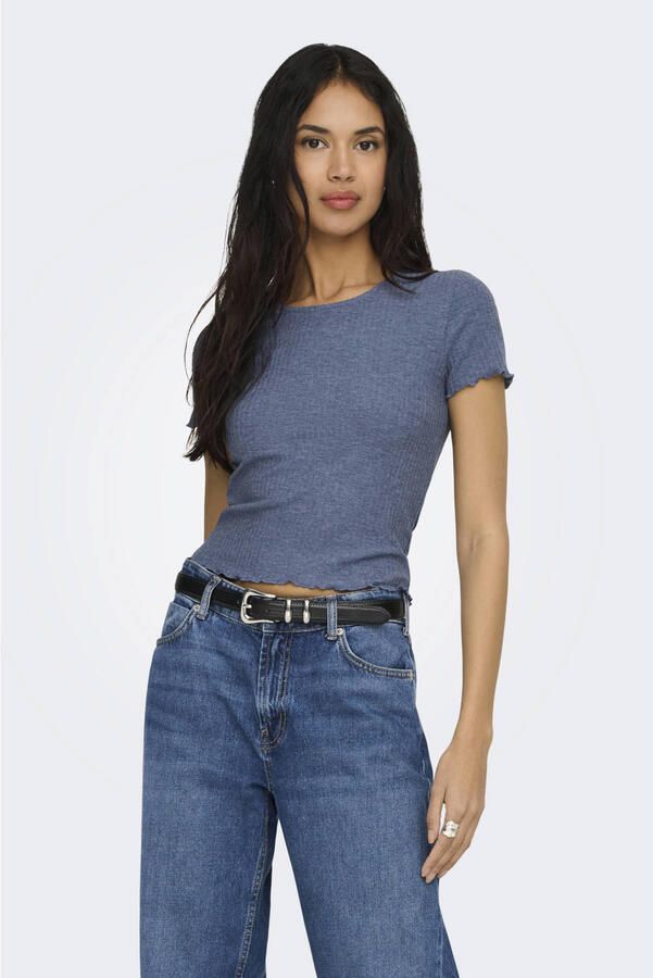 Only Shirt met ronde hals ONLEMMA S S SHORT TOP NOOS JRS Ronde hals modieus regular fit gegolfde afwerking effen - Foto 3