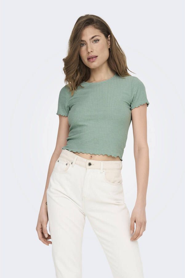 Only Shirt met ronde hals ONLEMMA S S SHORT TOP NOOS JRS Ronde hals modieus regular fit gegolfde afwerking effen
