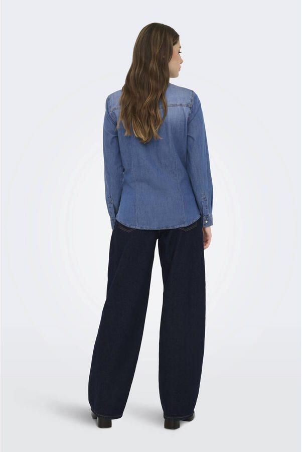 Only Denim Blouse met Lange Mouwen Alexa Stijl Blue Dames