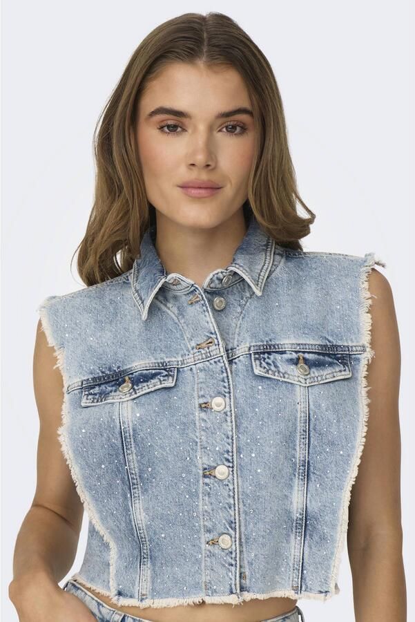 Only Rhinesto Vest: Lichtblauwe Denim Jeans Blue Dames