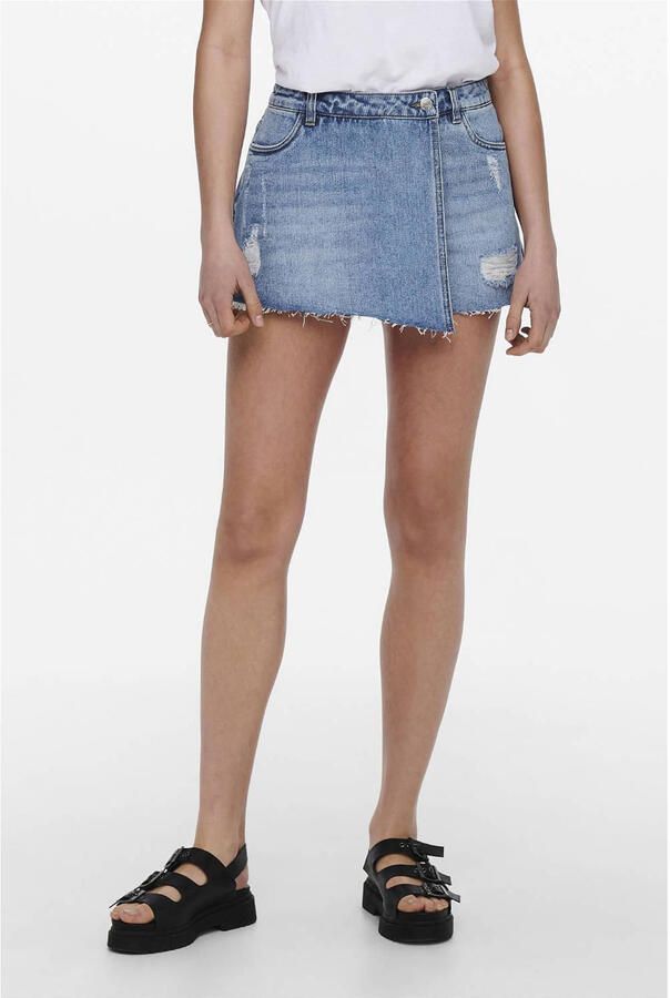 Only Jeans rok ONLTEXAS – Destroyed effect voor trendy broekrokstijl figuuraccentuerend denim jeans katoen destroyed effect effen