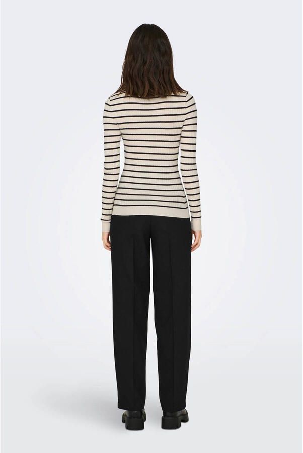 Only Wit Zwart Onlkarol L S Rollneck Pullover Knt Noos Gebreid Beige Dames