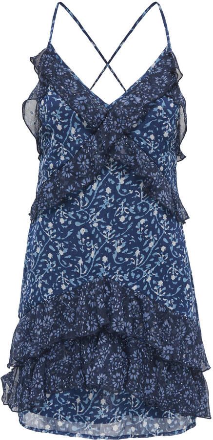 ONLY gebloemde jurk met ruches blauw