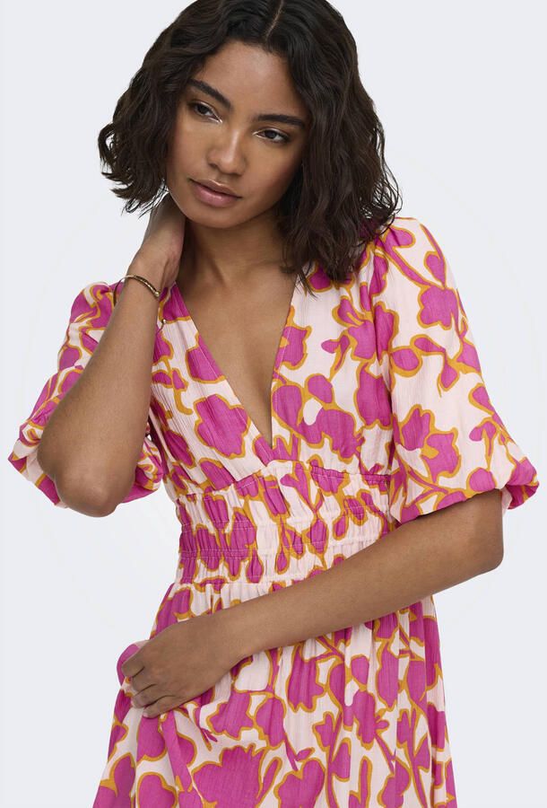 ONLY gebloemde midi jurk roze