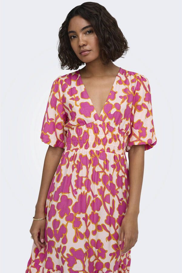 ONLY gebloemde midi jurk roze - Foto 3
