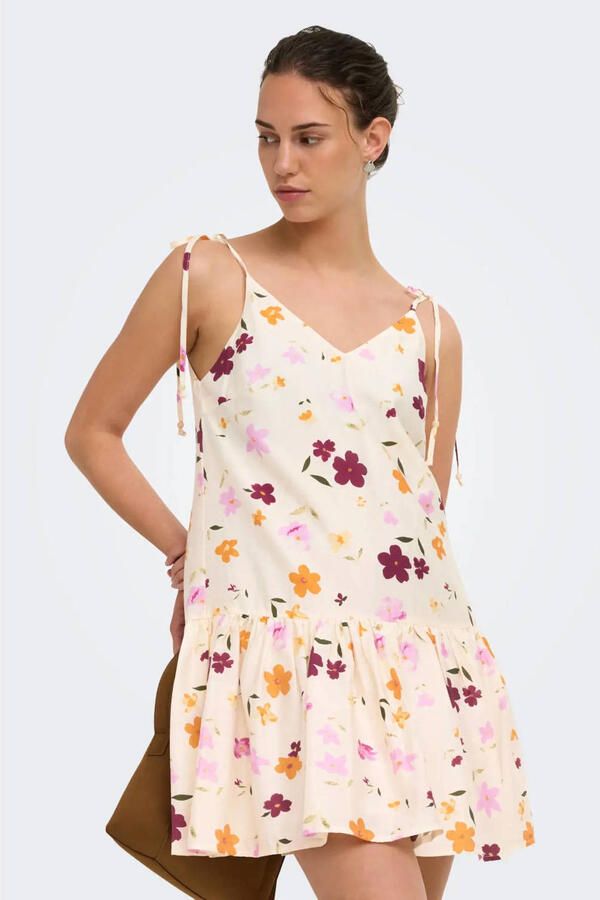 ONLY gebloemde mini zomerjurk ecru