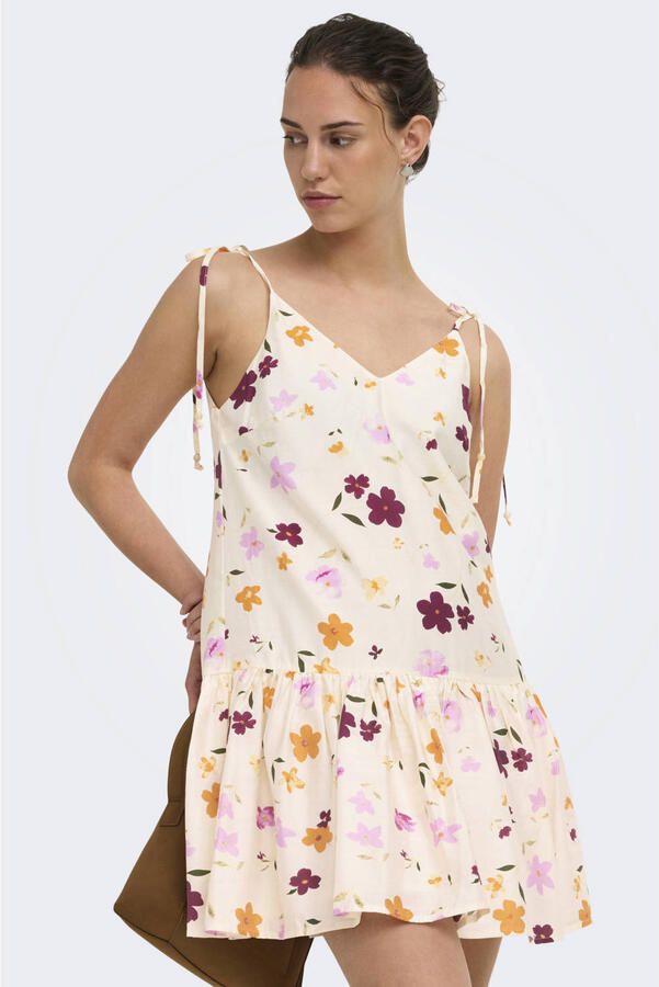 ONLY gebloemde mini zomerjurk ecru - Foto 3