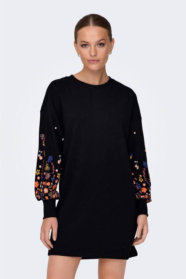 ONLY gebloemde sweatjurk ONLBROOKE zwart geel blauw oranje