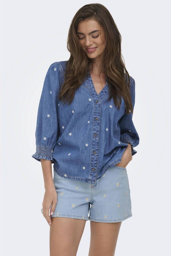ONLY gebloemde top medium blue denim