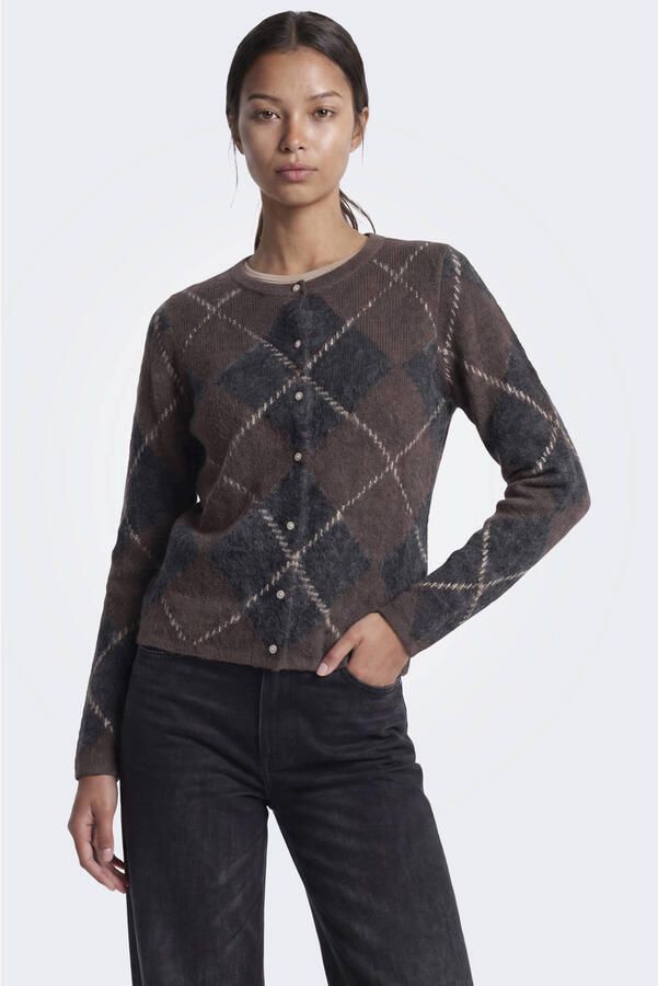 ONLY gebreid geruit vest met wol bruin zwart