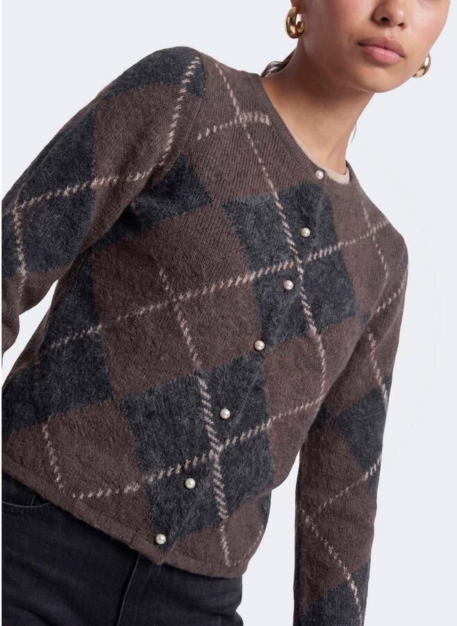 ONLY gebreid geruit vest met wol bruin zwart - Foto 3