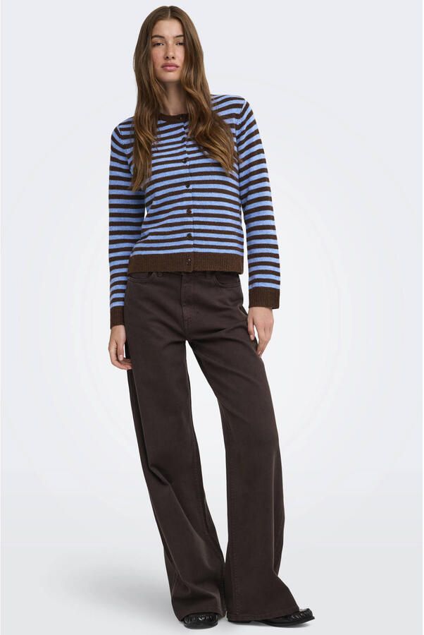 ONLY gebreid gestreept vest met wol bruin - Foto 3